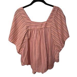 MADEWELL PINK STRIPE BUTTERFLY SHORT SLEEVE SQUARE NECK FLOWY TOP SHIRT SZ XS